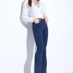 Vero Moda Dark Blue Blended Bootcut High Rise Jeans-picture-25