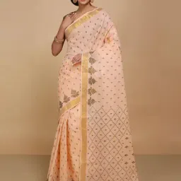 Bengal Handloom Cream Cotton Printed Tant Saree Without Blouse-image-93