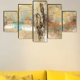 SAF Beige & Blue 5 Pieces Buddha Wood Wall Art-picture-11