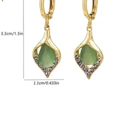 Bling Queen Gold-Plated Cubic Zirconia Studded Leaf Shaped Drop Earrings image 2