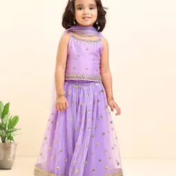 Babyhug Sleeveless Choli & Lehenga With Dupatta Sequin Embroidery- Lavender-image-2