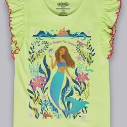 Kidsville Flutter Sleeves Cotton Little Mermaid Printed T-Shirt - Green-picture-15