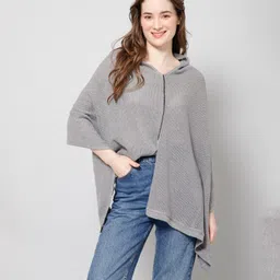 Zelena Three Fourth Sleeves Solid Multi Purpose Maternity Feeding Cape - Grey-picture-26