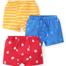 Babyhug 100% Cotton Above Knee Length Trunks Stars & Alphabet Print Pack of 3 - Multicolour-picture-14