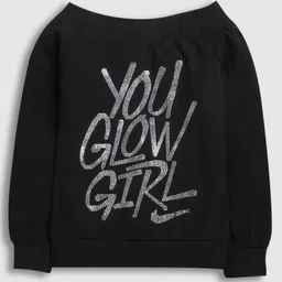 Tiny Girl  Full Sleeves Text Stone Embellished Top - Black-image-35