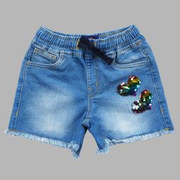 Kiddopanti Denim Sequins Embellished Heart Designed Shorts - Blue-picture-8