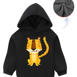 KAVEE Fleece Full Sleeves Tiger Printed Hooded Sweatshirt - Black-picture-30