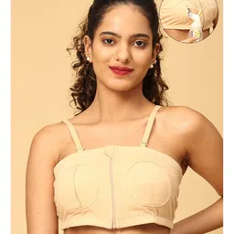 The Mom Store Cotton Sleeveless Solid Nursing Pumping Bra - Beige-picture-27