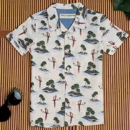 The Lion and the Fish Half Sleeves Beach Theme & Bird Printed Shirt - Off White-picture-18