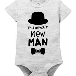 Zeezeezoo 100% Cotton Mothers Day Theme Half Sleeves Mummas New Man Text Printed Onesie - White & Melange-picture-26