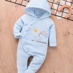 Mark & Mia Full Sleeves Winter Wear Hooded Romper With Sunshine Text Embroidery - Light Blue-picture-32