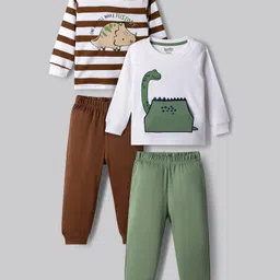 Bonfino 100% Cotton Knit Full Sleeves Night Suit With Dino Print Pack Of 2 - White & Green-picture-38