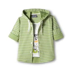 Dapper Dudes Full Sleeves Striped Hooded Shirt With Attached Tee - Green-picture-18