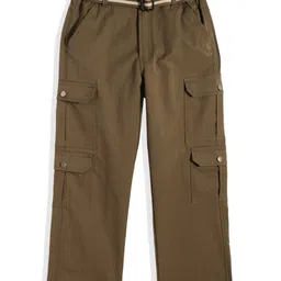 CAVIO Cotton Blend Woven Full Length Solid Cargo Pants With Belt Set - Olive Green-picture-17