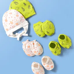 Doodle Poodle Interlock Cotton Knit Cap Mittens & Booties with Animal Print Pack of 2 Limegreen & White - Diameter 10 cm-picture-36