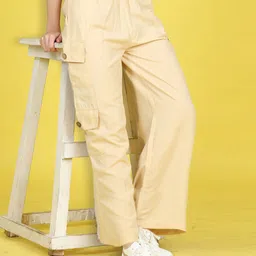 Cutiekins Woven Solid Wide Legged Cargo Pants - Beige-image-53