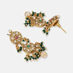 Fabindia Gold Plated Artificial Stones Studded & Beaded Geometric Drop Earrings image 2