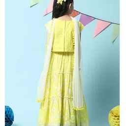 BIBA Half Sleeves Floral Motif Embellished & Printed Choli With Tiered Lehenga Set - Yellow image 3