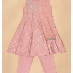 Akkriti by Pantaloons Sleeveless Floral Embroidered Sequin Embellished Kurta With Solid Churidar & Lace Detailed Dupatta - Peach image 3