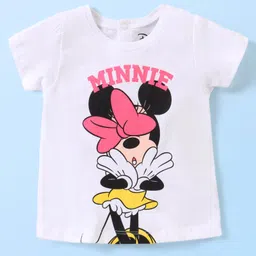 babyhug disney Babyhug  Disney Cotton Half Sleeves Shorts  Night Suit Minnie Mouse Print - White & Pink image 2
