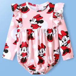 Babyoye Disney Interlock Knit Full Sleeves Onesie & Legging With Minnie Mouse Graphics & Frill Detailing - Pink image 2