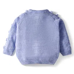 Babyhug Knit Full Raglan Sleeves Front Open Sweater with Cable Knit Design & Pom Pom Applique - Lavender image 2