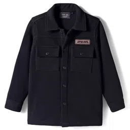Ruff Jacquard Knit Full Sleeves Solid Cargo Shacket Shirt - Black image 2