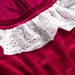 Mark & Mia Full Sleeves Winter Frock with Lace Detailing - Maroon image 3