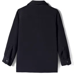 Ruff Jacquard Knit Full Sleeves Solid Cargo Shacket Shirt - Black image 3
