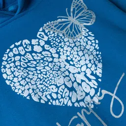 Tango Fleece Knit Full Sleeves Hoodies With Heart Print - Blue image 3