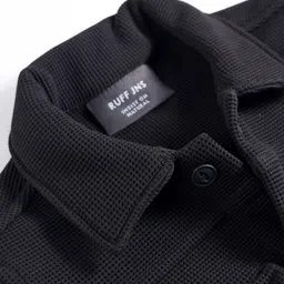 Ruff Jacquard Knit Full Sleeves Solid Cargo Shacket Shirt - Black image 4
