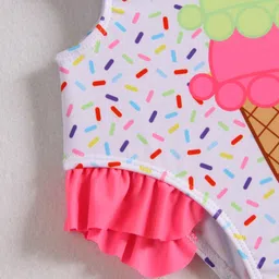 Mark & Mia Sleeveless V Cut Swimsuit& Head Band with Frill Detailing & Ice Cream Print - White image 5