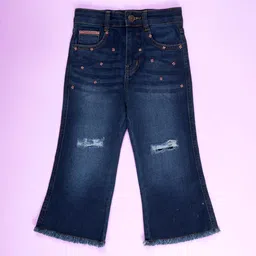 KiddoPanti Girls Regular Fit High-Rise Highly Distressed Light Fade Embellished Stretchable Jeans-picture-18