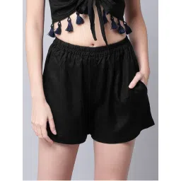 Erotissch Women Black Solid Beachwear Shorts-image-3