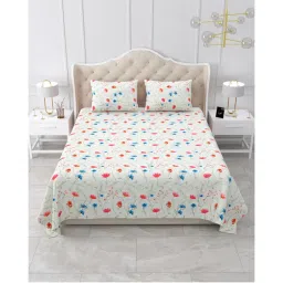 Bella Casa Double Bedsheet Set Cotton King Size with 2 Pillow Covers Floral Design Multi Colour-image-73