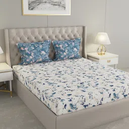 Raymond Home Blue & White Ethnic Motifs 120 TC Queen Bedsheet with 2 Pillow Covers-image-27