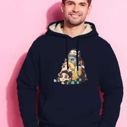 TOGS & TERRE Men Demon Slayer Anime Printed Fur Hooded Sweatshirt-image-83