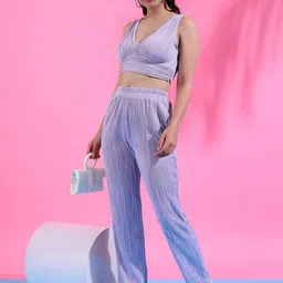 PINACOLADA Self Design V-Neck Sleeveless Top With Trouser image 3