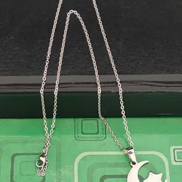 M Men Style Men Stainless Steel Silver-Plated Moon Star Shaped Pendant image 1