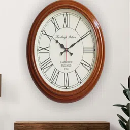 EcoNucleaX Brown & White Wooden Round Shaped Analogue Contemporary Wall Clock-12 inch-picture-10