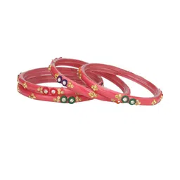 SOMIL Women Pack Of 2 Orange And Multi Glass Ethnic Handcrafted Traditional Bangle image 2