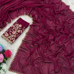 K 5 Fashion Embroidered Pure Chiffon Saree-picture-38