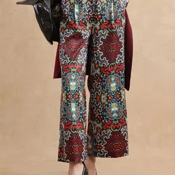 RAREISM Women Printed Tailored Loose Fit High-Rise Trousers-image-87