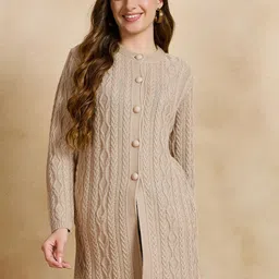 CLAPTON Women Cable Knit Woollen Longline Cardigan-picture-37