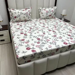 Pure Decor Amulya White Floral Printed Microfiber 210 TC Queen Bedsheet Set 2.54 x 2.28 m-picture-21