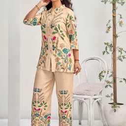 Selvia Printed Collar Neck Shirt With Trousers Co-Ords image 5