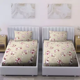 BOMBAY DYEING 2 Pcs Beige Printed Pure Cotton 180 TC Single Bedsheet Set 1.58 m x 2.28 m image 3