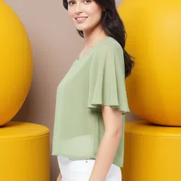 SZN Women Solid Flutter Sleeve Top image 4