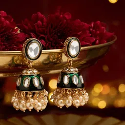 Zaveri Pearls Women Meenakari Dazzling Stones Beads Drop Jhumkas Earrings-picture-35
