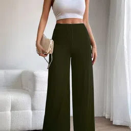 Moda Rapido Women Ribbed Relaxed Straight Fit High-Rise Trouser image 3